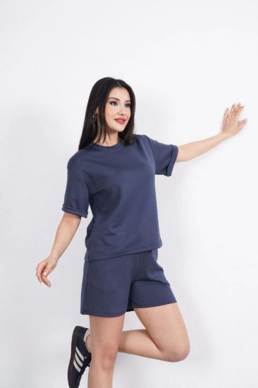 Osy Modal Yumuşak Dokulu Kumaş Bisiklet Yaka T-shirt Kısa Şort İkili Takım - Antrasit resmi